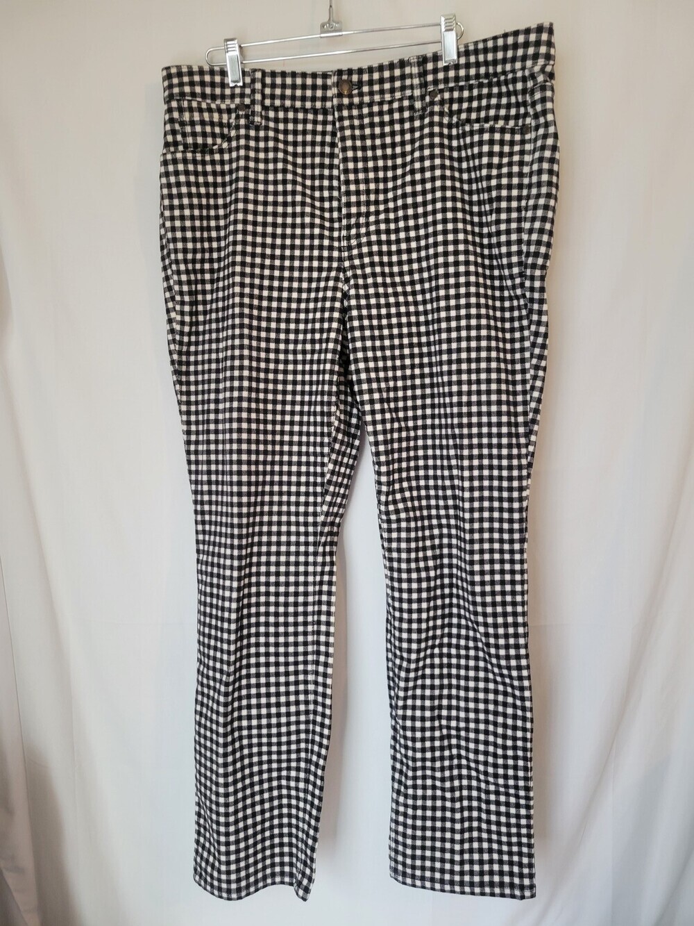 Talbots 14P Petite Black White Gingham Corduroy Straight Leg Pants Women's